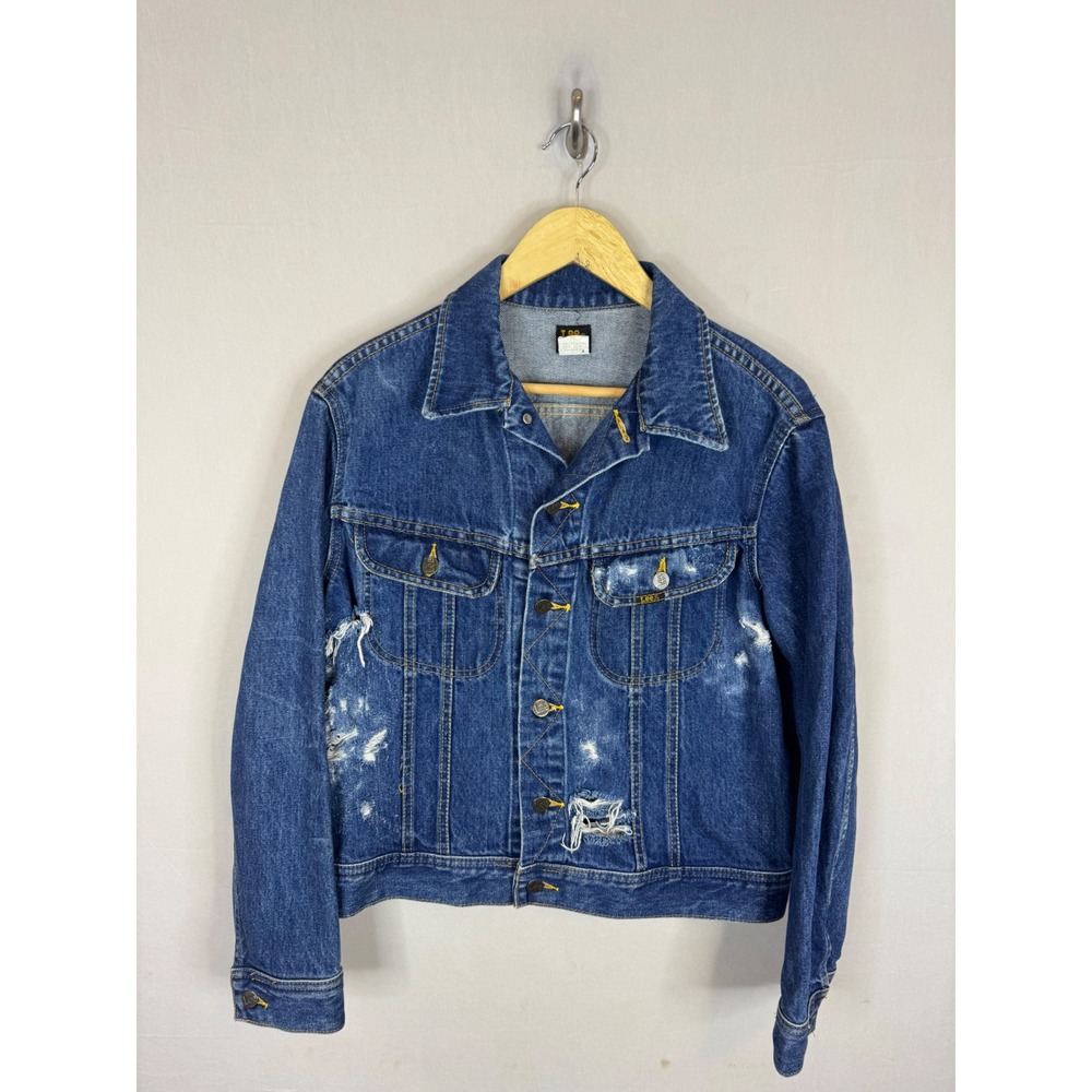 Vintage 80s Lee Denim Jacket Mens 44 Blue Distressed‎ Thrashed Canada Grunge